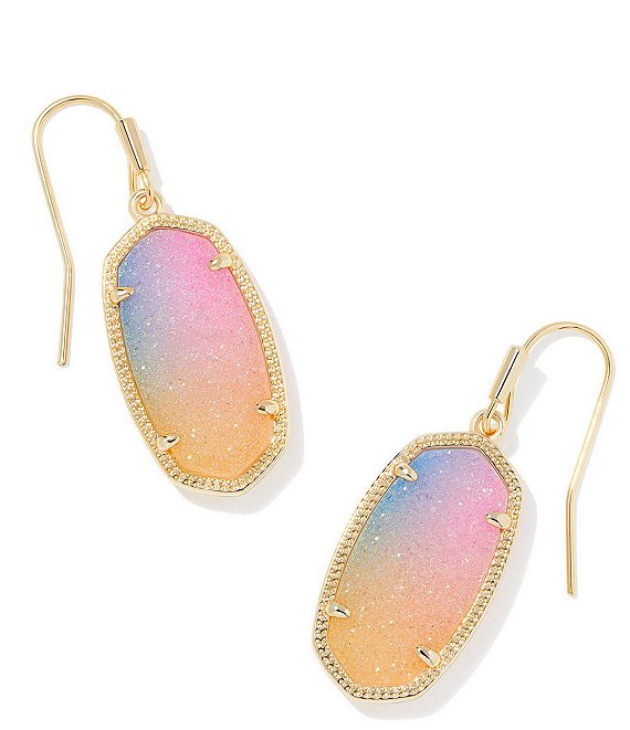 Kendra Scott Dani Drop Earrings Gold Pink Watercolor Drusy