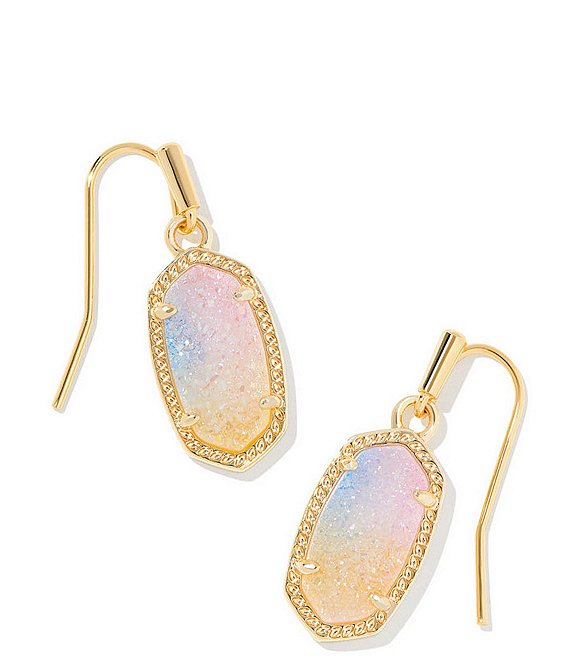 Kendra Scott Lee Drop Earrings Gold Pink Watercolor Drusy