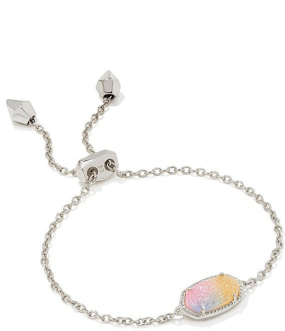 Kendra Scott Elaina Delicate Chain Bracelet Rhodium Pink Watercolor Drusy