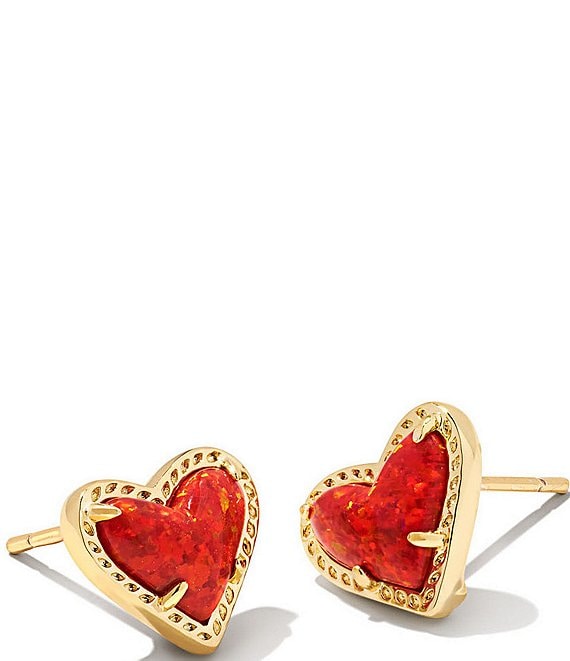 Kendra Scott Ari Heart Stud Earring Gold Red Kyocera Opal