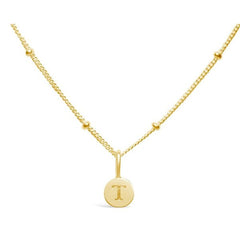 Stia Mini Disk Letter Necklace "T" Gold