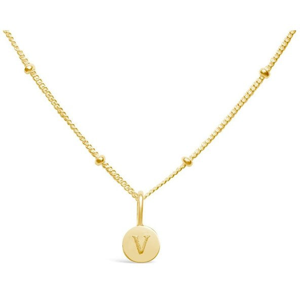 Stia Mini Disk Letter Necklace "V" Gold