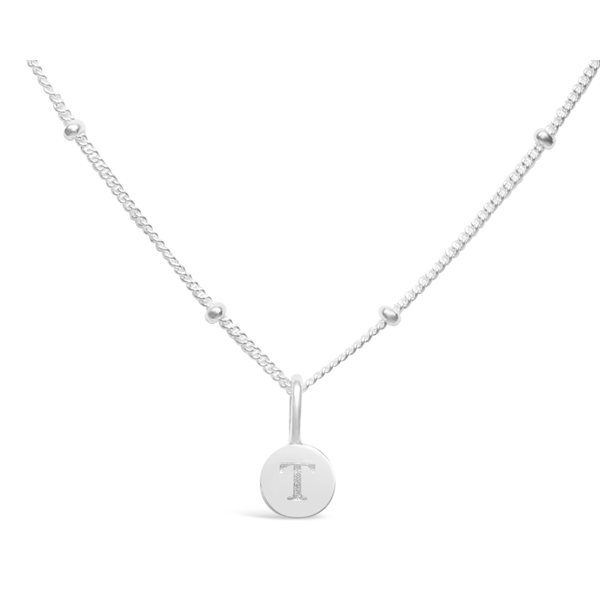 Stia Mini Disk Letter Necklace "T" Silver