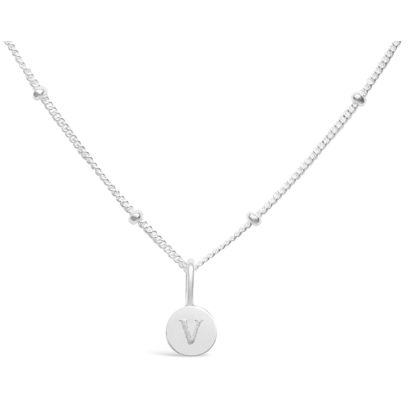 Stia Mini Disk Letter Necklace - "V" Silver