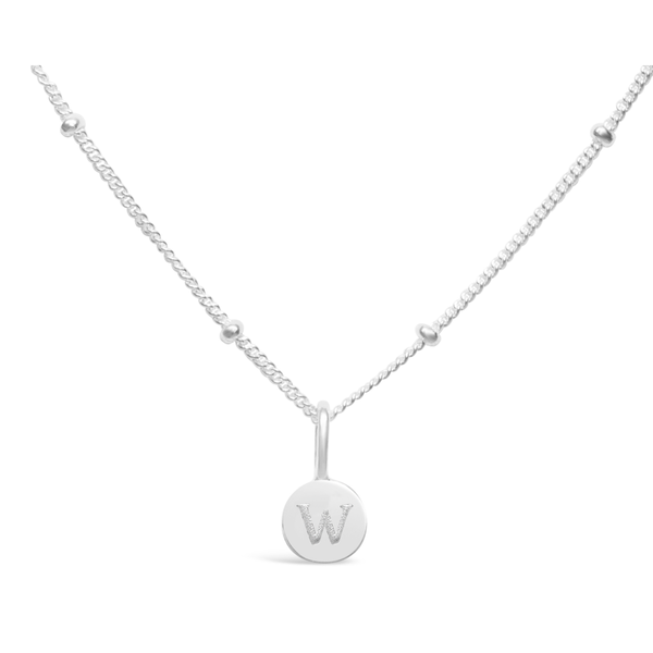 Stia Mini Disk Letter Necklace "W" Silver