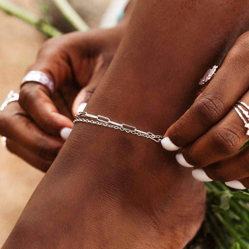 Double Chain Silver Anklet