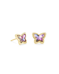 Lillia Butterfly Stud Earring Gold - Lilac Abalone Front View