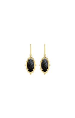 Baroque Lee Drop Earring Gold Black Banded Agate