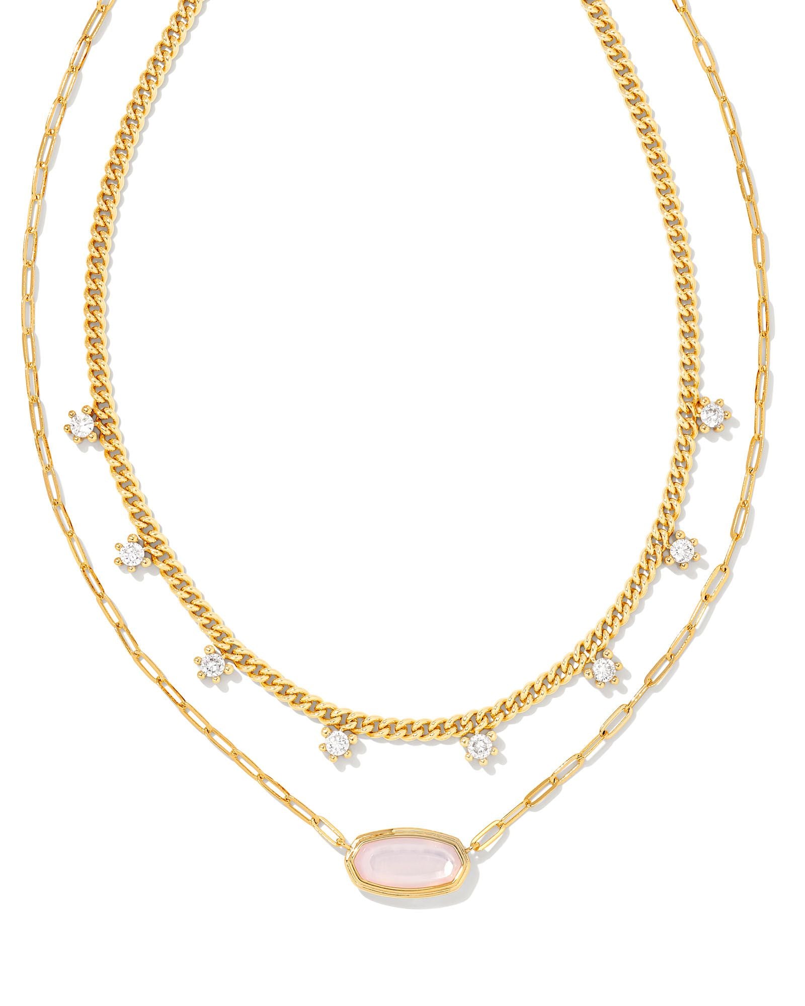Kendra Scott Framed Elisa Multi Strand Necklace In Gold Pink Opalite Illusion.