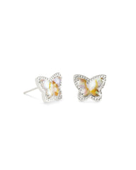 Lillia Butterfly Stud Earring Rhodium Iridescent Abalone