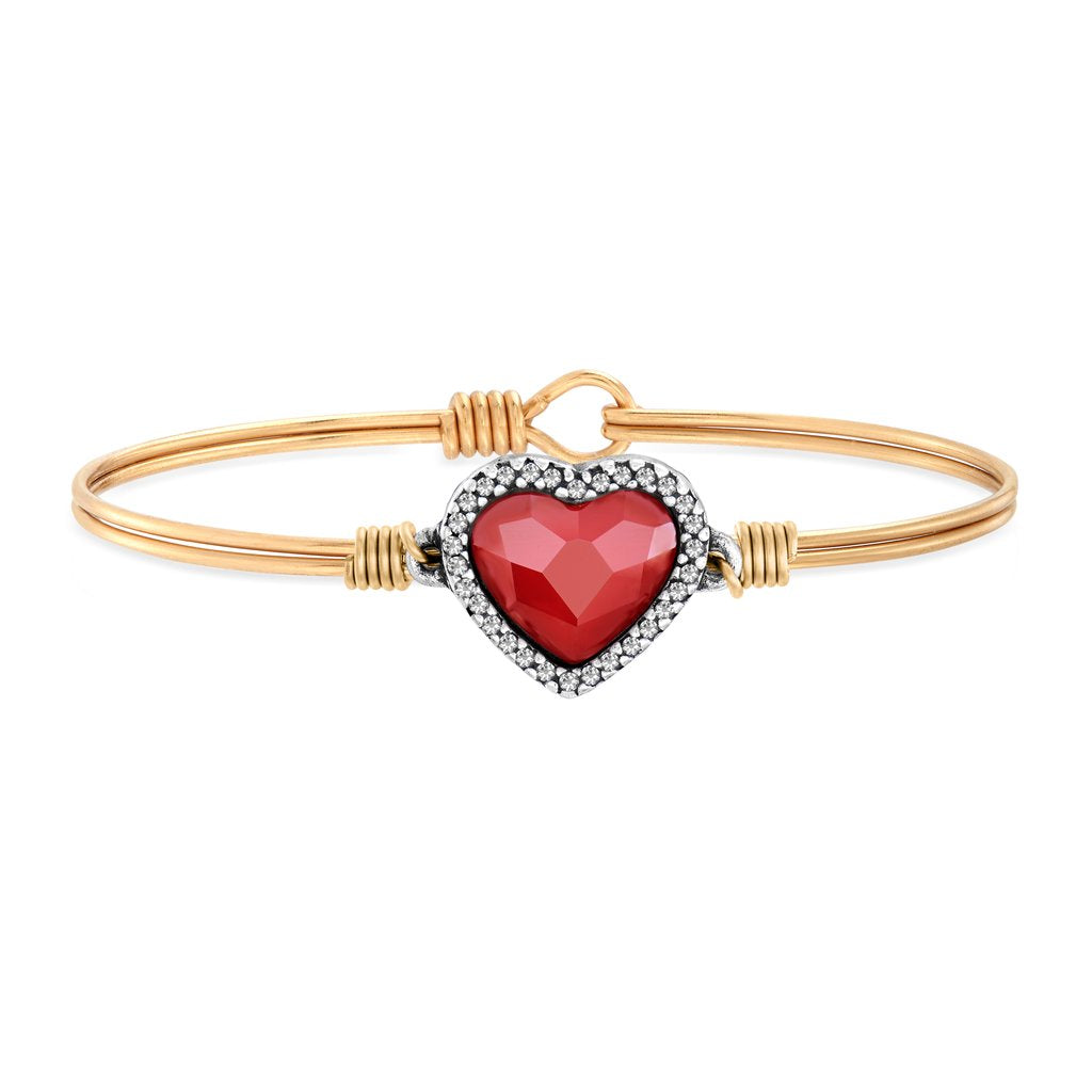 Red Crystal Heart Bangle Bracelet Petite 