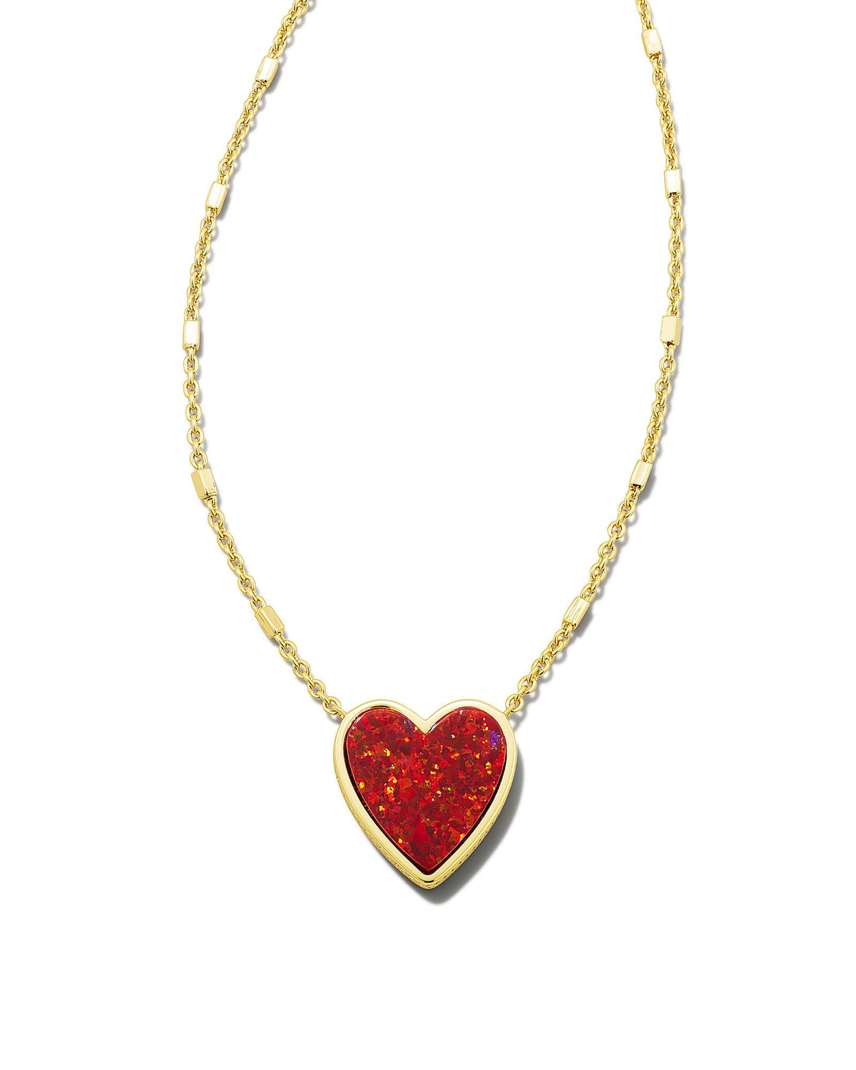 Heart Pendant Necklace In Gold Red Kyocera Opal - Image 1 - Kendra Scott