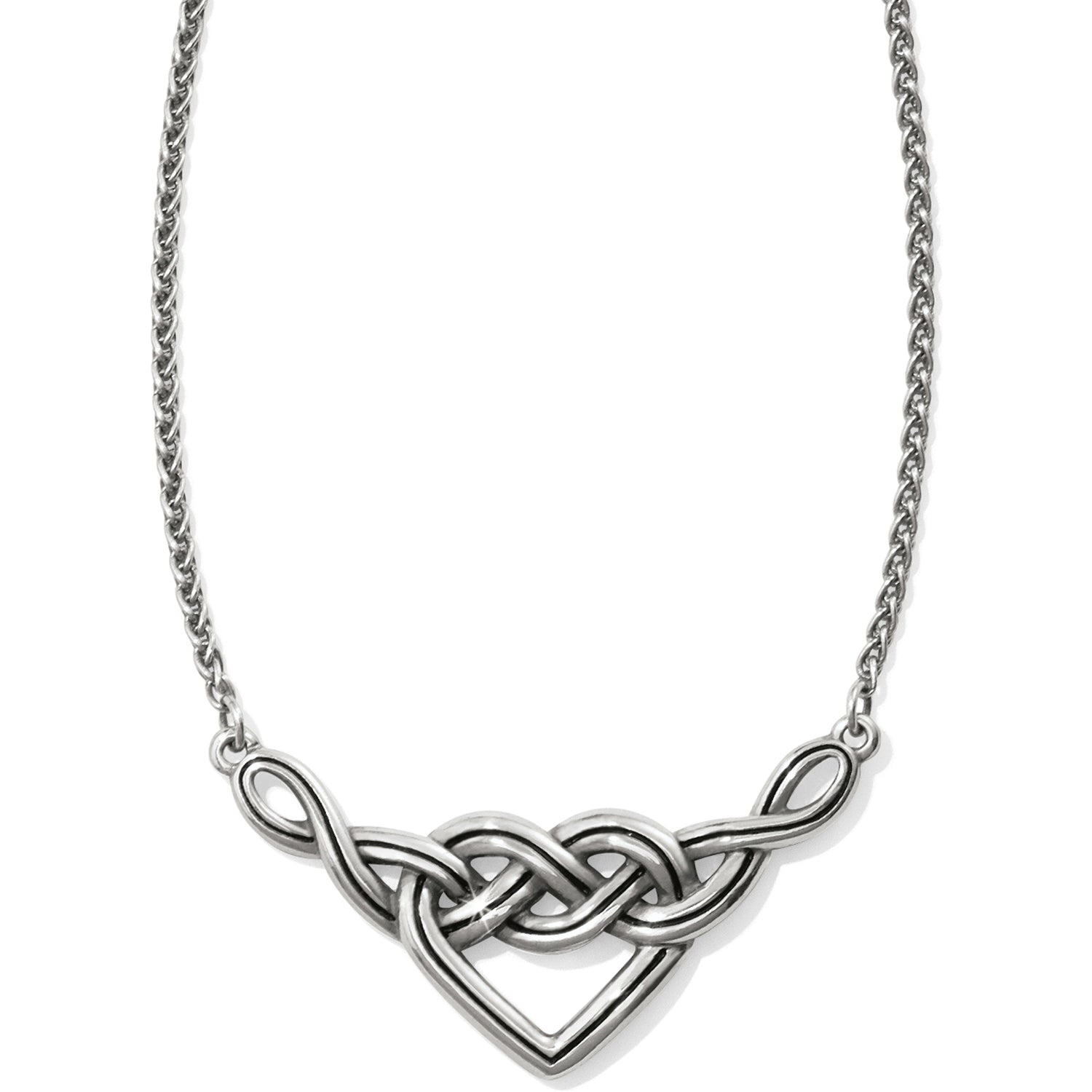 Interlok Silver V Heart Necklace Front View