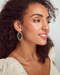 Tessa Gold Drop Earrings In Black Obsidian Model Shot
