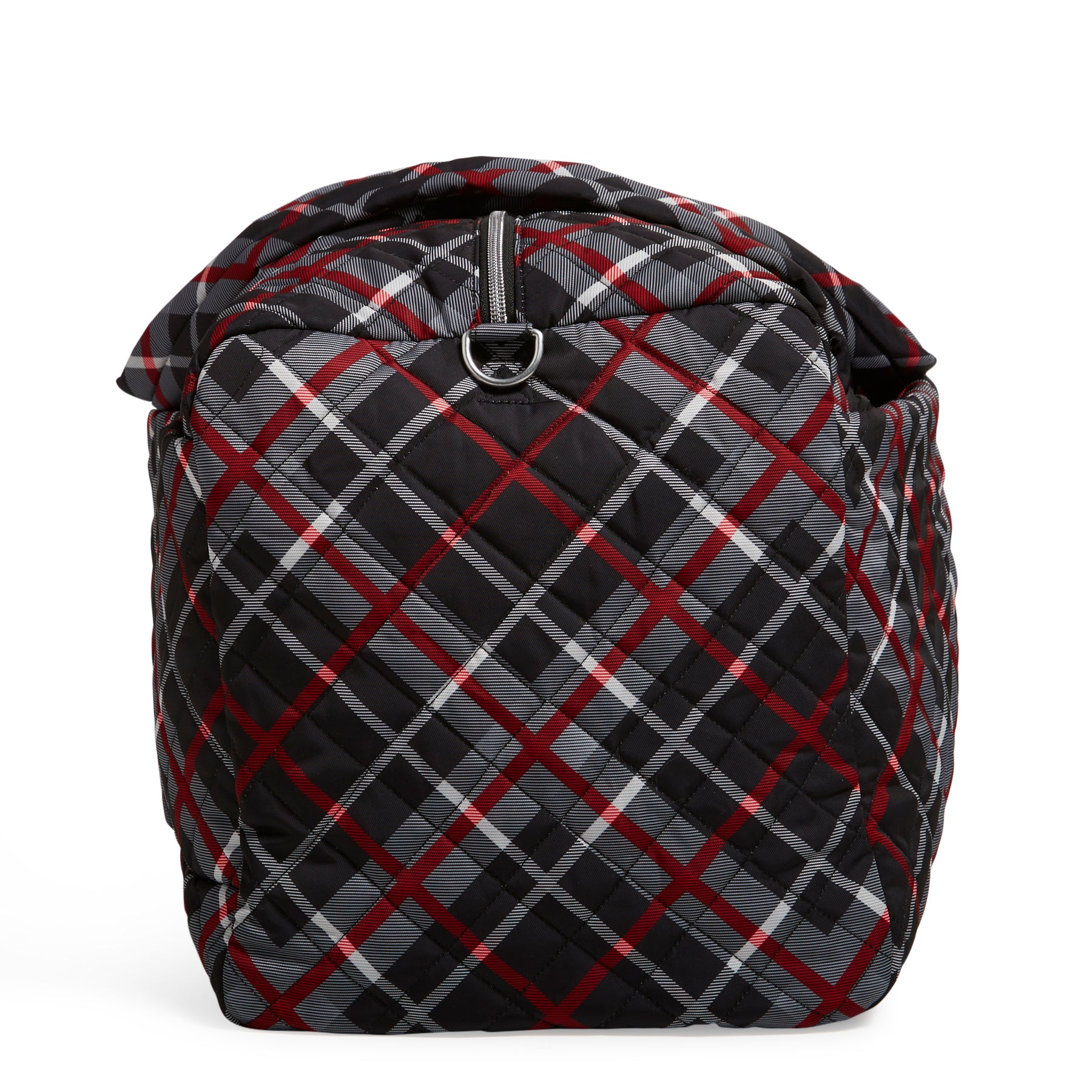 Side of a Vera Bradley duffel bag in their Paris Plaid pattern