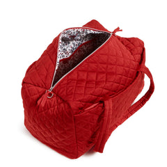 Large Travel Duffel Bag In Cardinal Red - Unzipped main pocket