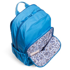 Campus Backpack Blue Aster Front Pocket Unzipped Pattern 