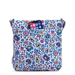 Vera Bradley Triple Zip Hipster Bag In Cloud Vine Multi Pattern view of the back pocket with a phone inside.