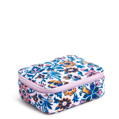 Travel Pill Case In Cloud Vine Multi Pattern, with the lid zipped closed.