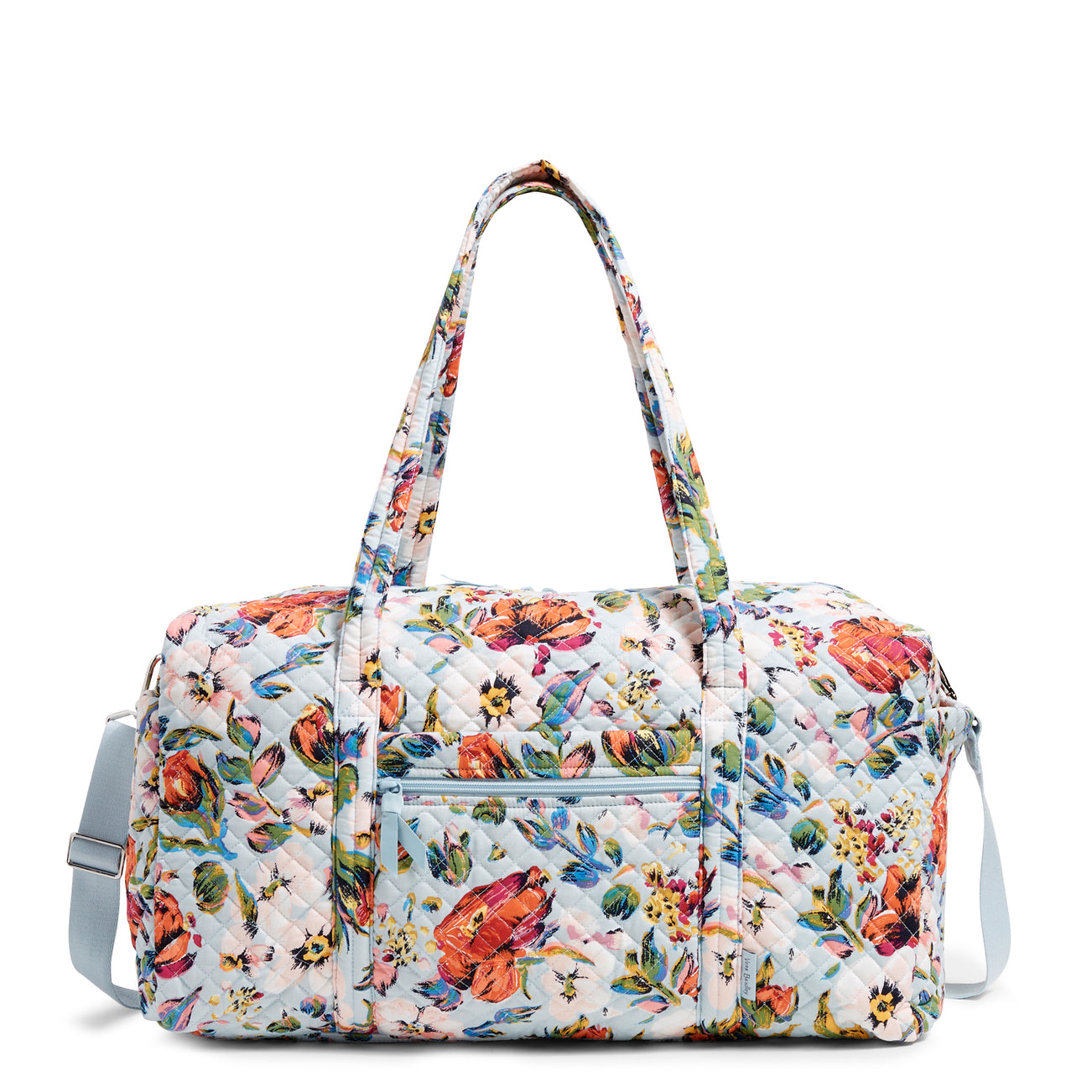 Large Travel Duffel Bag in Sea Air Floral pattern, full front view.