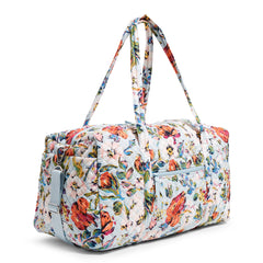 Large Travel Duffel Bag in Sea Air Floral pattern, side view.