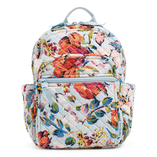 Vera Bradley Small Backpack in Sea Air Floral pattern, full front view. 1230
