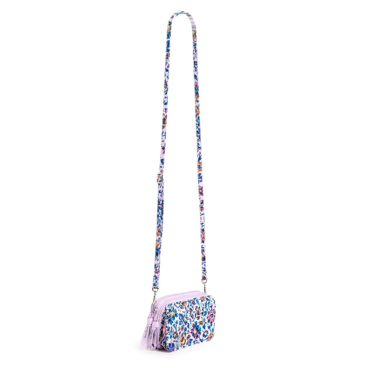 Vera Bradley RFID All in One Crossbody Bag In Cloud Vine Multi Pattern, crossbody strap fully extended.