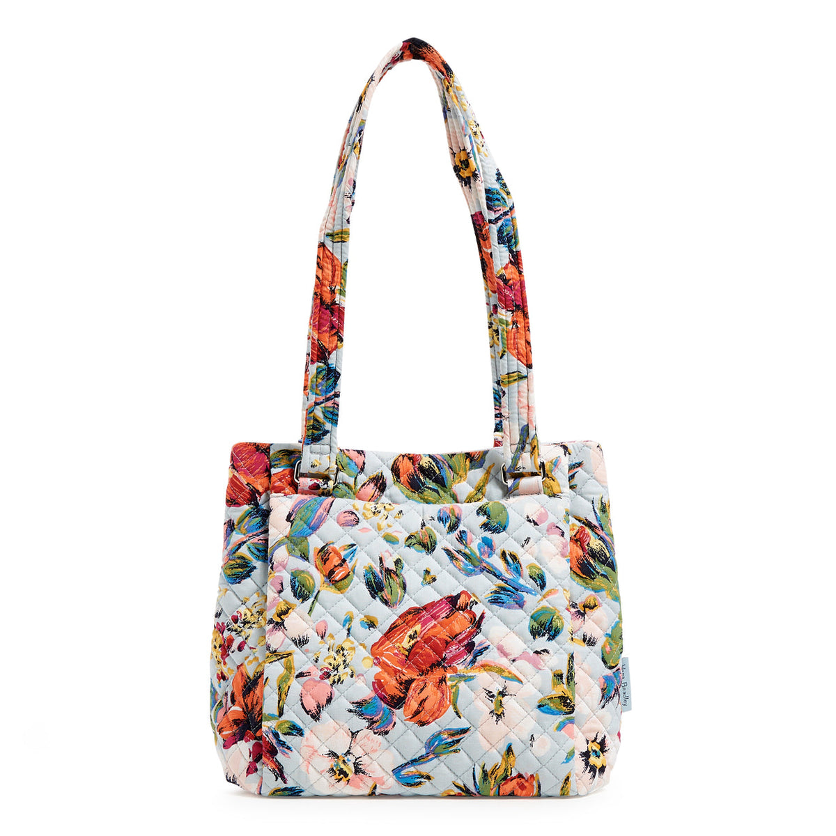 Vera Bradley Multi-Compartment Shoulder Bag in Sea Air Floral pattern, full front view.