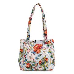 Vera Bradley Multi-Compartment Shoulder Bag in Sea Air Floral pattern, full back view.