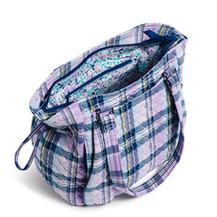 Vera Bradley Glenna Satchel Bag For Women In Amethyst Plaid Pattern Unzipped Main Pocket.