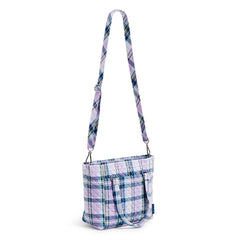 The Vera Bradley Multi-Strap Shoulder Bag In Amethyst Plaid Pattern crossbody strap extended to full length.