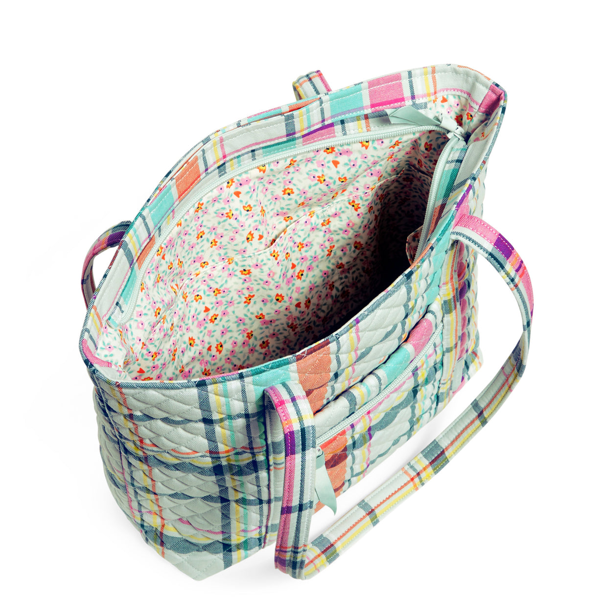 Small Vera Tote Pastel Plaid Inside