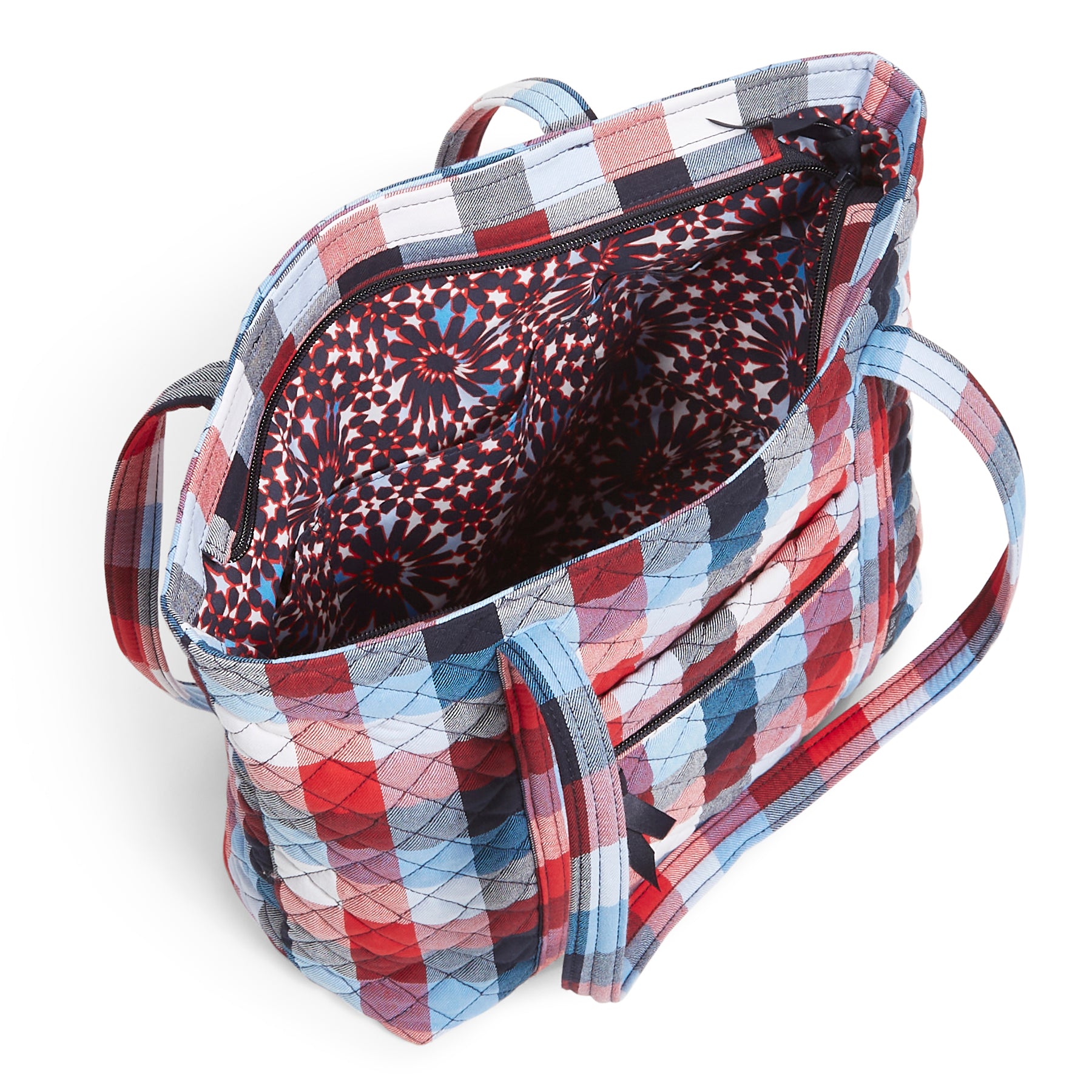 Small Vera Tote Patriotic Plaid Inside Pattern