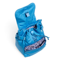 Utility Mini Backpack Blue Aster Closed Draw Strings With Front Pocket