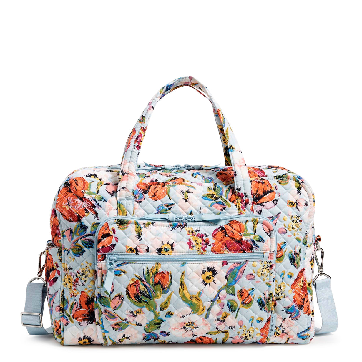 Vera Bradley Weekender Travel Bag in Sea Air Floral pattern, full front view.