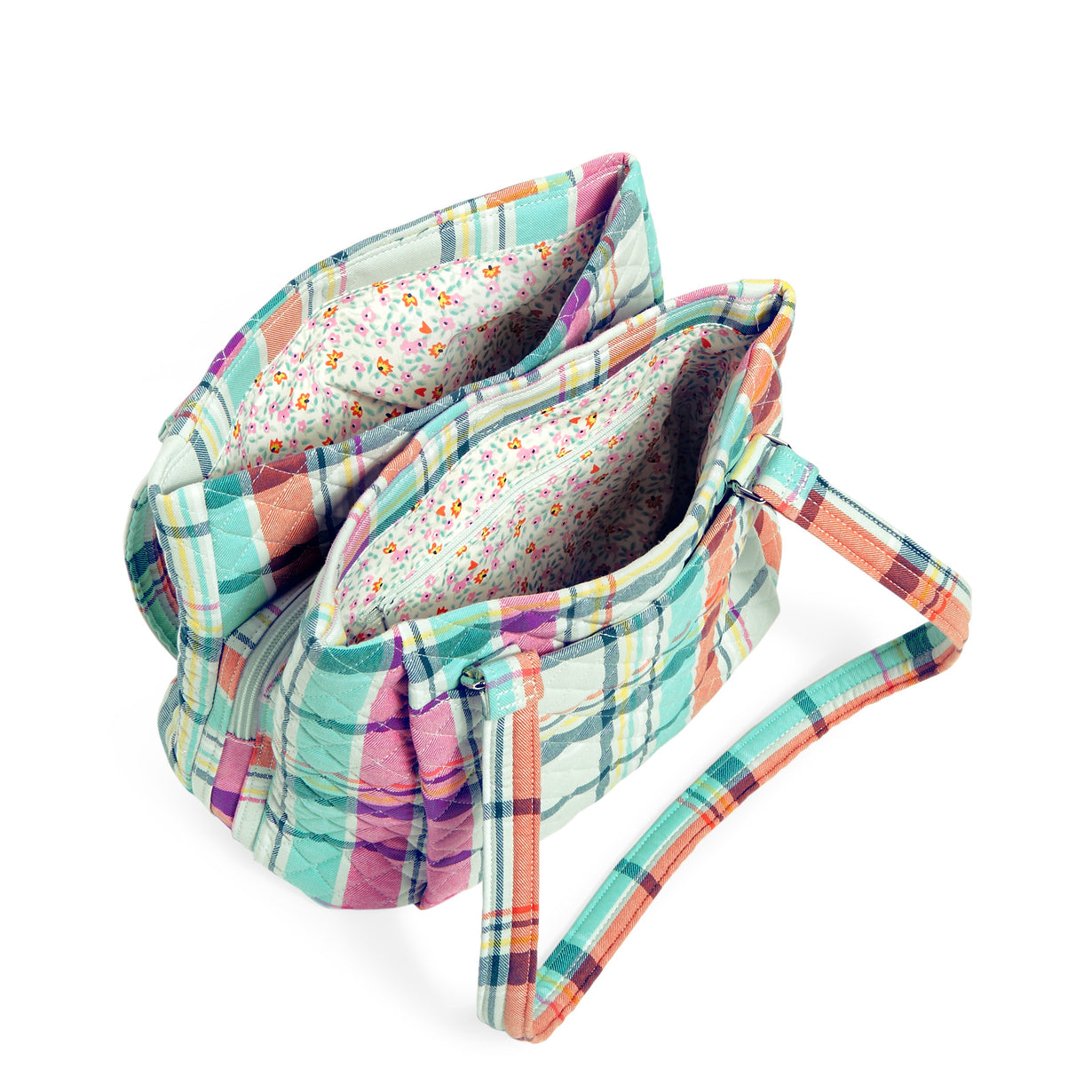 Multi-Compartment Shoulder Bag - Pastel Plaid