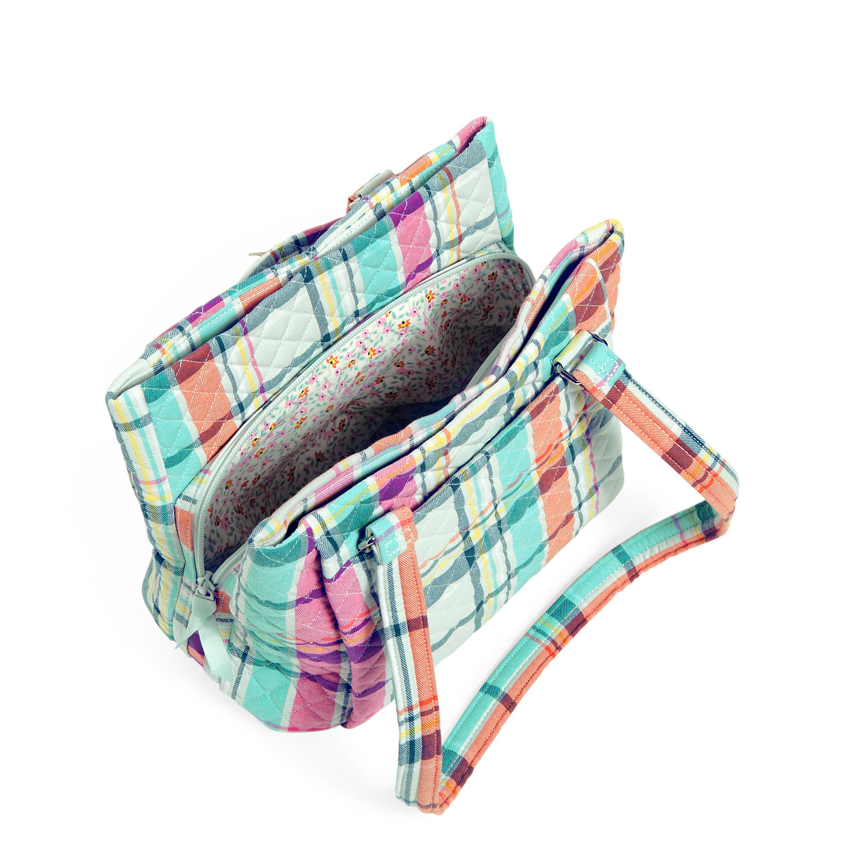 Multi-Compartment Shoulder Bag - Pastel Plaid