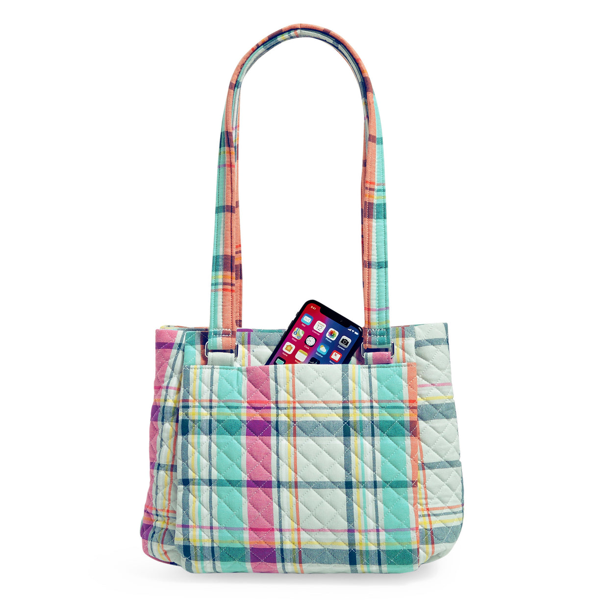 Multi-Compartment Shoulder Bag - Pastel Plaid