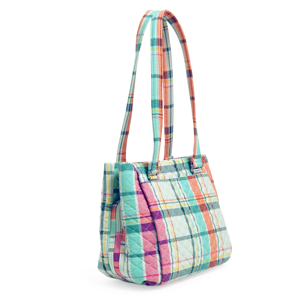 Multi-Compartment Shoulder Bag - Pastel Plaid