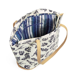 Straw Tote Adrift Coral Blue inside