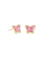 Lillia Butterfly Stud Earring Gold - Rose Pink Opal Front View