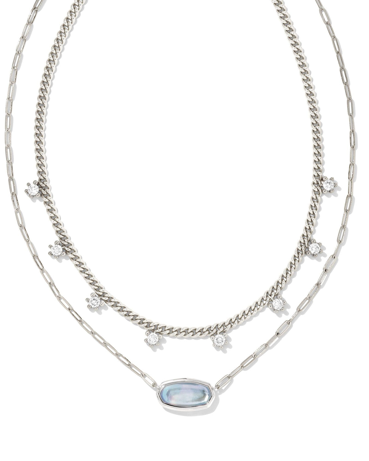 Kendra Scott Framed Elisa Multi Strand Necklace In Rhodium Light Sky Blue Illusion.