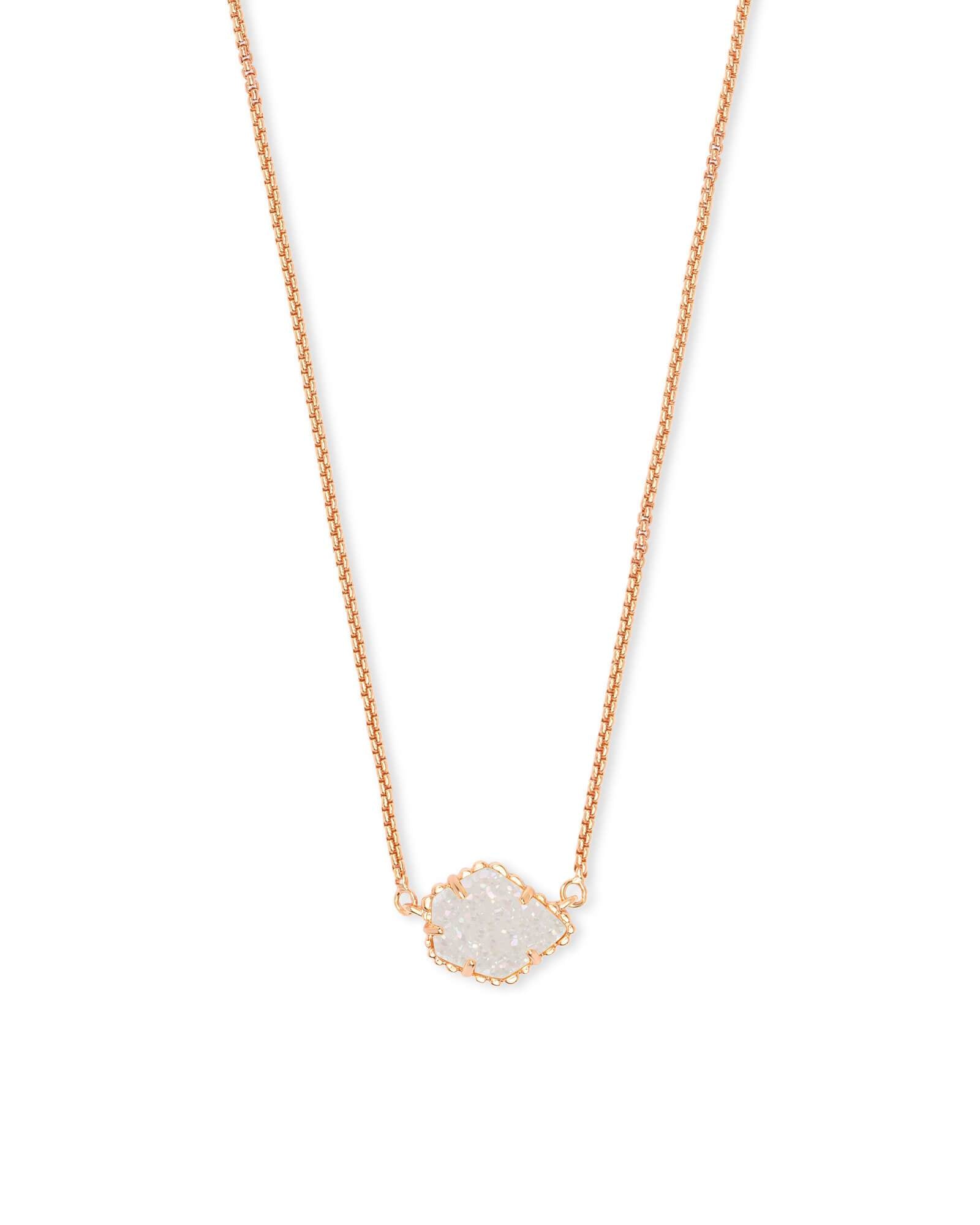 Tess Rose Gold Pendant Necklace - Iridescent Drusy Front View