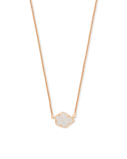 Tess Rose Gold Pendant Necklace - Iridescent Drusy Front View 1600