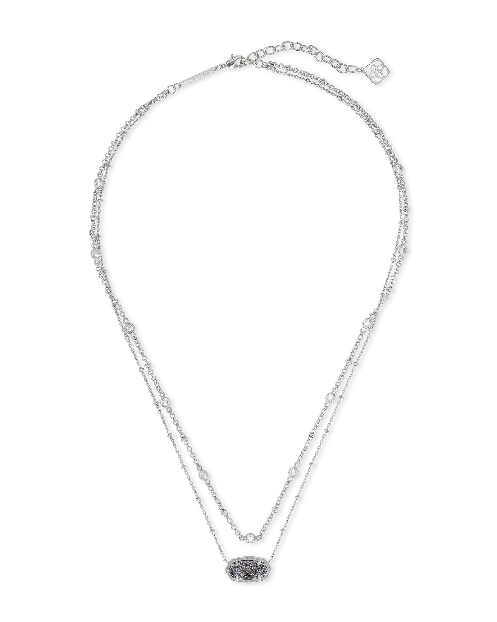 Elisa Rhodium Platinum Drusy Multi Strand Necklace Chain View