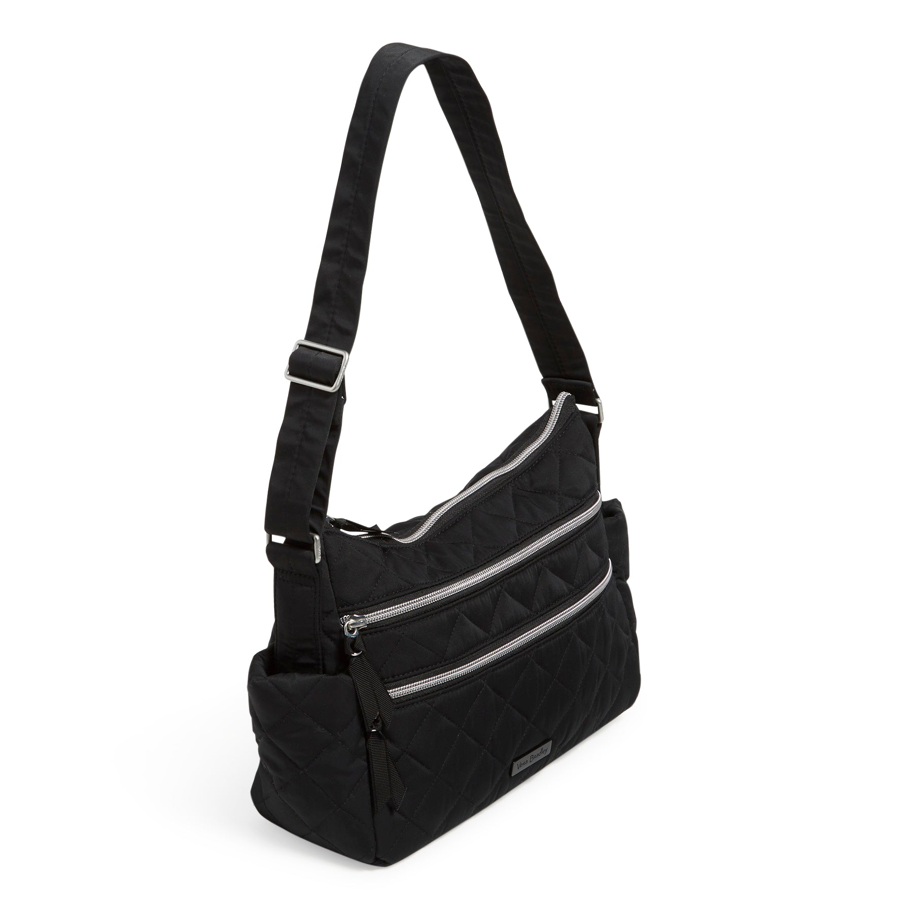 Triple Zip Shoulder Bag - Black