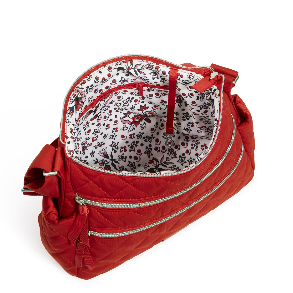 Triple Zip Shoulder Bag In Cardinal Red - Main Pocket