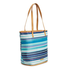 Straw Bucket Tote Bag In Spring Mint Stripe