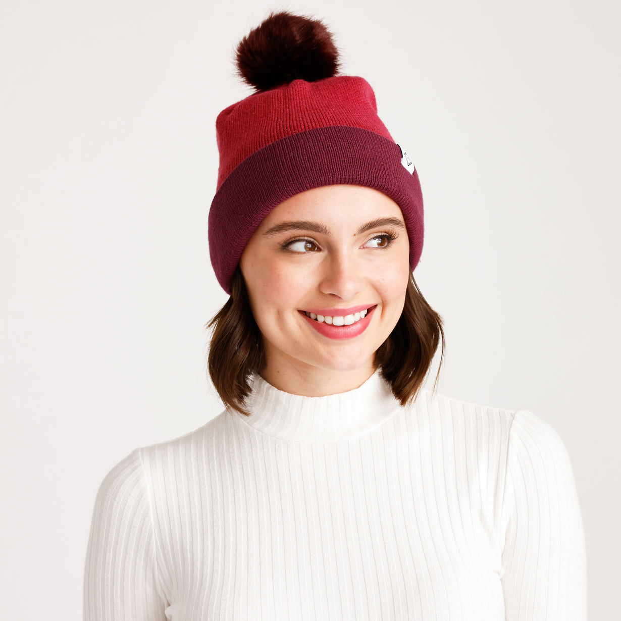 Vera Bradley® - Solid Knit Pom Beanie In Cranberry Red - On model