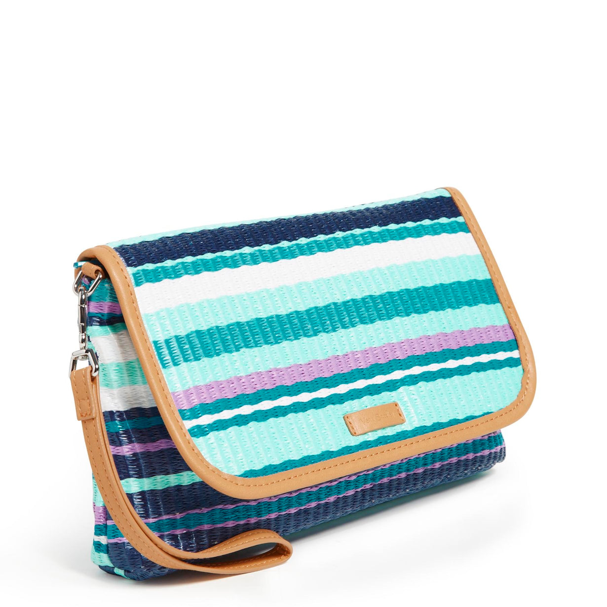 Straw RFID Wristlet In Spring Mint Stripe